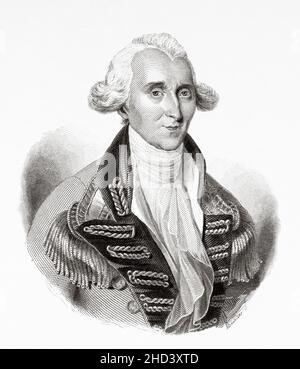 Le général de division Claude Martin (1735-1800) était un officier de l'armée française qui a servi dans les entreprises françaises, puis britanniques de l'Inde de l'est en Inde coloniale.Martin est arrivé au rang de major-général dans l'armée du Bengale de la Compagnie de l'Inde de l'est britannique.France.Europe.Ancienne illustration gravée du 19th siècle de Portraits et histoire des hommes utile par Societe Montyon et Franklin 1837 Banque D'Images