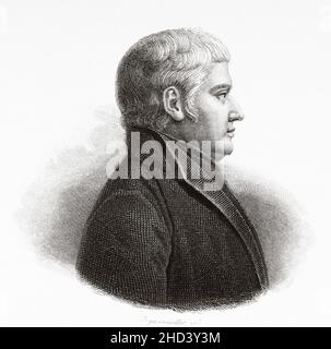 Joseph Lancaster (1778-1838) est un innovateur en éducation publique et Quaker anglais.Il a développé, et propagé sur le fondement de l'économie et de l'efficacité, un système de surveillance de l'enseignement primaire.ROYAUME-UNI.Europe.Ancienne illustration gravée du 19th siècle de Portraits et histoire des hommes utile par Societe Montyon et Franklin 1837 Banque D'Images