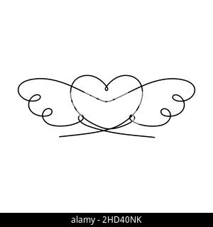 Coeur en continu avec ailes et symbole d'amour abstrait d'une ligne.Illustration vectorielle pour affiche, carte, bannière Saint-Valentin, mariage, impression sur chemise. Illustration de Vecteur