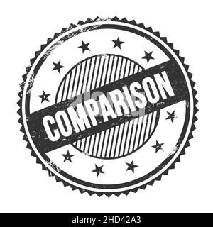 Texte DE COMPARAISON écrit sur le noir grungy zigzag bordures timbre rond. Banque D'Images