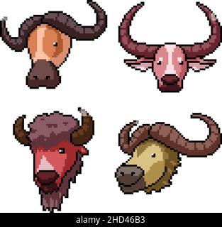 pixel art de la tête de buffle de taureau Illustration de Vecteur