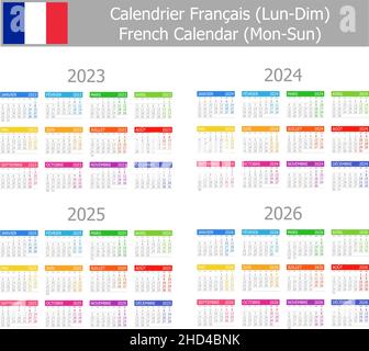 2023-2026 Français Type-1 Calendrier mon-Soleil sur fond blanc Illustration de Vecteur