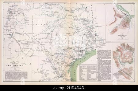 Une illustration du Texas une ancienne carte détaillée dans un style vintage Banque D'Images