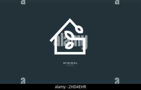 Un logo d'icône d'art de ligne d'une maison/maison avec une feuille/arbre Illustration de Vecteur