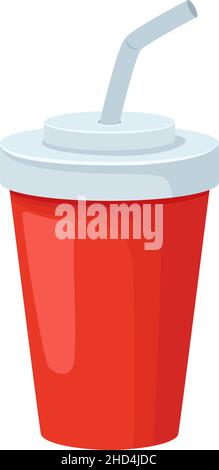 Boisson gazeuse froide dans une tasse en plastique avec de la paille.Illustration d'un vecteur isolé de papier pour conteneur de boissons gazeuses Illustration de Vecteur