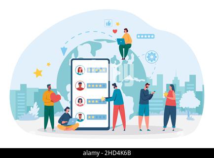 Activité des médias sociaux, estimer les utilisateurs d'Internet, donner des étoiles.Communication vectorielle en illustration de réseau, conception de concept technologie moderne Illustration de Vecteur