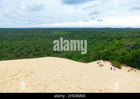 Touristes à Duna Pilat Arcachon en France .Paysage de la forêt verte et de la Duna de sable.La teste-de-Buch Banque D'Images