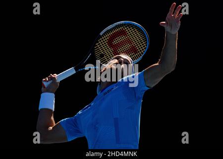 JOAO SOUSA (por) en action lors de la qualification estivale 2022 de Melbourne le lundi 2022 janvier, Melbourne Park Banque D'Images