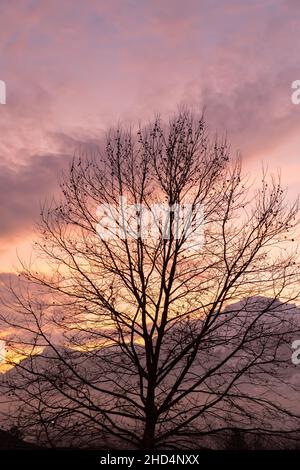 Vaduz, Liechtenstein, 14 décembre 2021 décor majestueux de nuages après le coucher du soleil sur les montagnes Banque D'Images