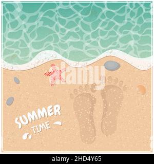 Empreinte de sable dans le sable.Plage, mer, vague.Carte postale de l'heure d'été.Jolie illustration vectorielle de style plat Illustration de Vecteur