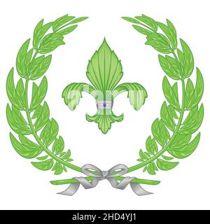 Dessin vectoriel de la fleur de lis avec couronne de Laurier, représentation de la fleur de lis, symbole utilisé dans l'héraldique médiévale Illustration de Vecteur