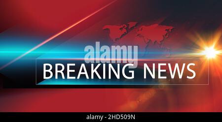 Un rendu en 3D d'une nouvelle de dernière écriture avec une carte du monde sur le fond rouge Banque D'Images