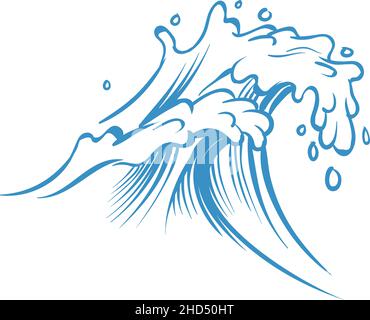 Projection d'eau dans un style d'esquisse dessiné à la main.Vague de mer Illustration de Vecteur