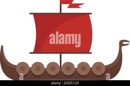 Icône bateau viking.Illustration plate de l'icône représentant un vecteur de vaisseau viking isolée sur fond blanc Illustration de Vecteur