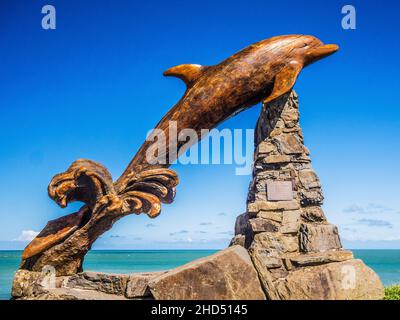 Le Dauphin bondissant à Aberporth sur la côte galloise dans Ceredigion. Banque D'Images