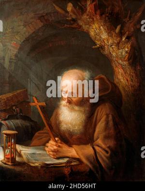 Un ermite de Gerrit Dou (1613-1675), huile sur panneau, 1664 Banque D'Images