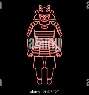 Néon samouraï japon guerrier rouge couleur vecteur illustration image plat style lumière Illustration de Vecteur