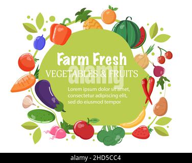 Contexte des produits agricoles.Fruits et légumes frais.Illustration vectorielle. Illustration de Vecteur