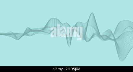 Forme d'onde filaire translucide abstraite sur fond turquoise, visualisation des ondes sonores ou concept acoustique Banque D'Images