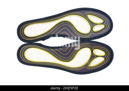 Semelles intérieures en mousse et en silicone.Semelles intérieures orthopédiques pour chaussures de sport isolées sur fond blanc.Photo haute résolution.Profondeur de champ complète. Banque D'Images