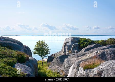 Vue sur Svartlögafjädern depuis l'île d'Enskär dans l'archipel de Stockholm Banque D'Images