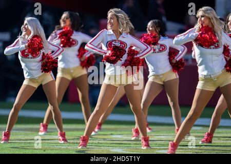 San Francisco 49ers Goldrush se produire pendant un temps de sortie pendant le premier trimestre contre les Houston Texans à Santa Clara, Californie, dimanche janvier Banque D'Images
