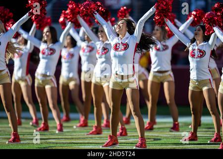 San Francisco 49ers Goldrush se produire pendant un temps de sortie pendant le premier trimestre contre les Houston Texans à Santa Clara, Californie, dimanche janvier Banque D'Images