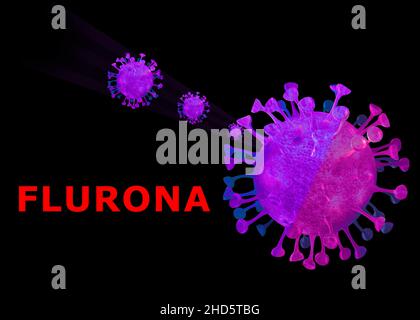 Flurona, double infection de Covid et la grippe.3d rendu.Coronavirus ou virus de la grippe.Concept de virologie. Banque D'Images