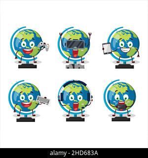 Globe ball personnage de dessin animé jouent à des jeux avec divers émoticônes mignons.Illustration vectorielle Illustration de Vecteur