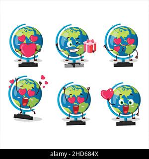 Globe ball personnage de dessin animé avec amour adorable émoticône.Illustration vectorielle Illustration de Vecteur