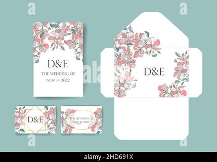 Jeu d'enveloppes et trois modèles de cartes postales Illustration de Vecteur