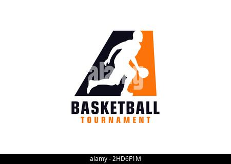 Lettre A avec logo Basketball.Éléments de modèle de conception vectorielle pour Sport Team ou Corporate. Illustration de Vecteur