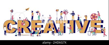 Modèle de bannière de vecteur typographique de personnes créatives.Graphique, graphiste, animateur, artiste numérique, vidéo,fabricant de film Illustration de Vecteur