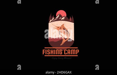 camp de pêche t-shirt monogramme texte modèle vectoriel Illustration de Vecteur