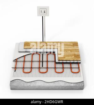 Détail chauffage au sol isolé sur fond blanc.3D illustration. Banque D'Images