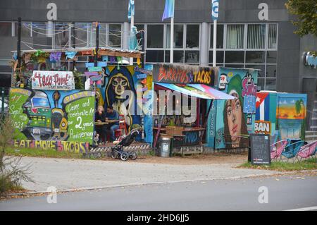 Stand mexicain de tacos 'la Santa Lucha' à Alarichstrasse à Tempelhof, Berlin, Allemagne - 17 octobre 2021. Banque D'Images