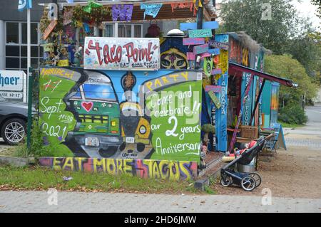 Stand mexicain de tacos 'la Santa Lucha' à Alarichstrasse à Tempelhof, Berlin, Allemagne - 17 octobre 2021. Banque D'Images