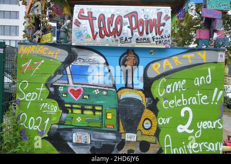 Stand mexicain de tacos 'la Santa Lucha' à Alarichstrasse à Tempelhof, Berlin, Allemagne - 17 octobre 2021. Banque D'Images