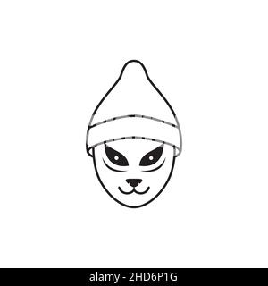 masque de chat samouraï avec chapeau logo design vecteur graphique symbole icône signe illustration idée créative Illustration de Vecteur