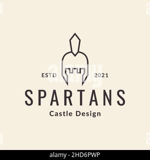 spartan avec ligne de château logo design vecteur graphique symbole icône signe illustration idée créative Illustration de Vecteur