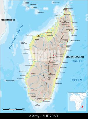 Carte vectorielle de la nation insulaire est-africaine de Madagascar Illustration de Vecteur