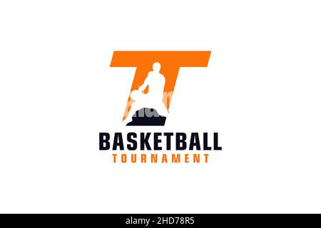 Lettre T avec logo Basketball.Éléments de modèle de conception vectorielle pour Sport Team ou Corporate. Illustration de Vecteur