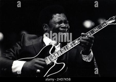 Légende des bleus B.B.King et sa guitare, Lucille, en concert à Central Park à Manhattan.28 juillet 1979. Banque D'Images