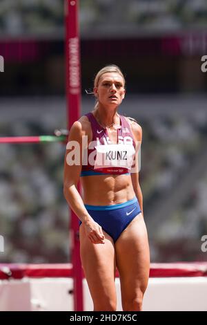 Annie Kunz participant au saut en hauteur de l'heptathlon aux Jeux Olympiques de Tokyo en 2020. Banque D'Images