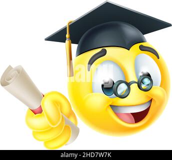 Icône du visage du cartoon de l'enseignant diplômé Emoticon Illustration de Vecteur