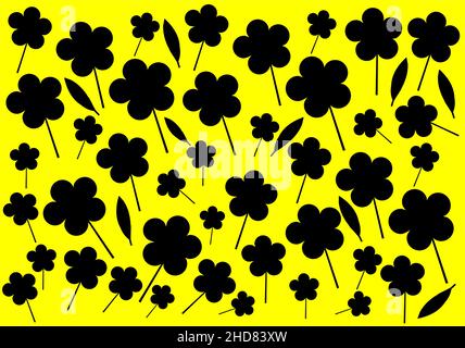 Motif floral noir sans couture sur fond jaune. Idéal pour le textile, la scrapbooking, les cartes, les affiches, le papier d'emballage, ou invitations de mariage. Illustration de Vecteur