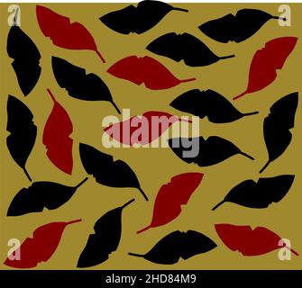 Motif de feuilles rouges et noires sur fond verdâtre, feuille, pétales Illustration de Vecteur