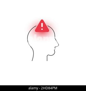tête avec symbole de vecteur de signe d'avertissement d'excitation.Migraine, concept de mal de tête.Stress.Troubles mentaux.Illustration vectorielle isolée sur blanc Illustration de Vecteur