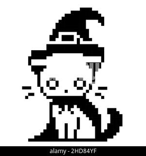 Motif vectoriel de pixels de chat noir Halloween 8bit Illustration de Vecteur