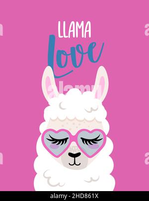 Llama Love - drôle de citations de vecteur et de dessin de lama.Affiche lettrage ou t-shirt motif graphique en tissu.Superbe illustration du personnage de lama sur l'isola Illustration de Vecteur